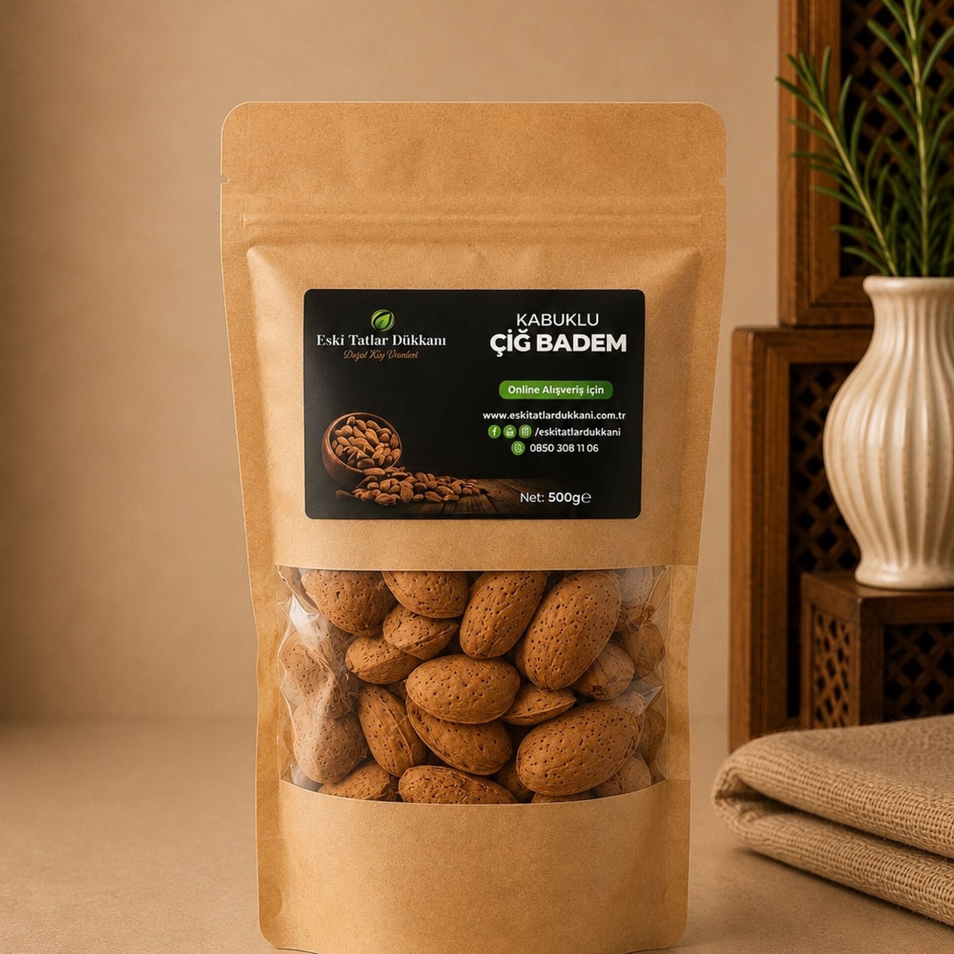 Kabuklu Organik Çiğ Badem (500gr)