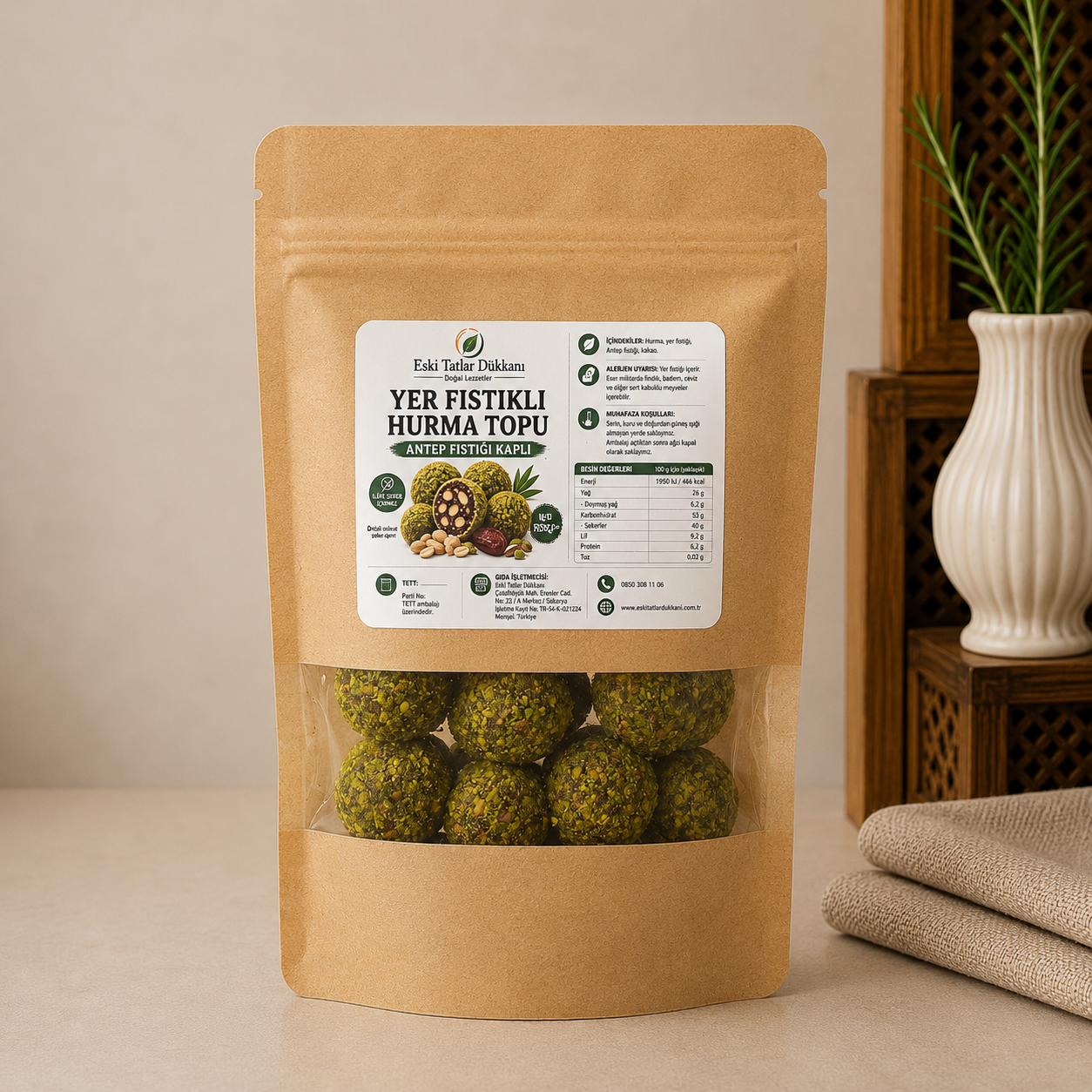 Yer Fıstıklı Hurma Topları - Antep Fıstığı Kaplı 150 g