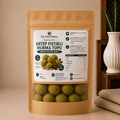 Antep Fıstıklı Hurma Topları - Antep Fıstığı Kaplı 150 g